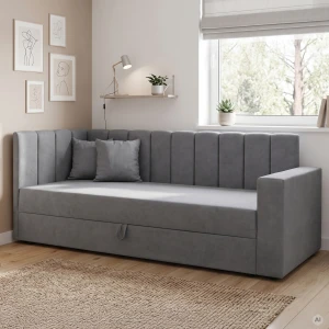 Jednolôžková váľanda s úložným priestorom a pružinami Sovaro PRO PLUS 90x200 sivá