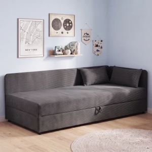 Čalúnená jednolôžková posteľ s úložným priestorom Hirek 80x180 Menčester Grafitová