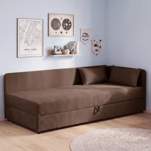 Čalúnená jednolôžková posteľ s úložným priestorom Hirek 80x180 Menčester Hnedá