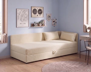 Jednolôžková váľanda s úložným priestorom Hirek 80x180 bouclé baranček béžová