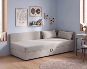 Jednolôžková váľanda s úložným priestorom Hirek 80x180 bouclé baranček sivá
