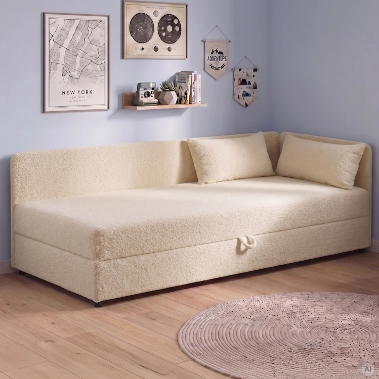 Váľanda jednolôžko s úložným priestorom Hirek Eko 80x200 Bouclé béžová