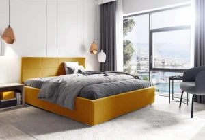 Čalúnená posteľ s matracom Katia 180x200 žltá Kovový rám