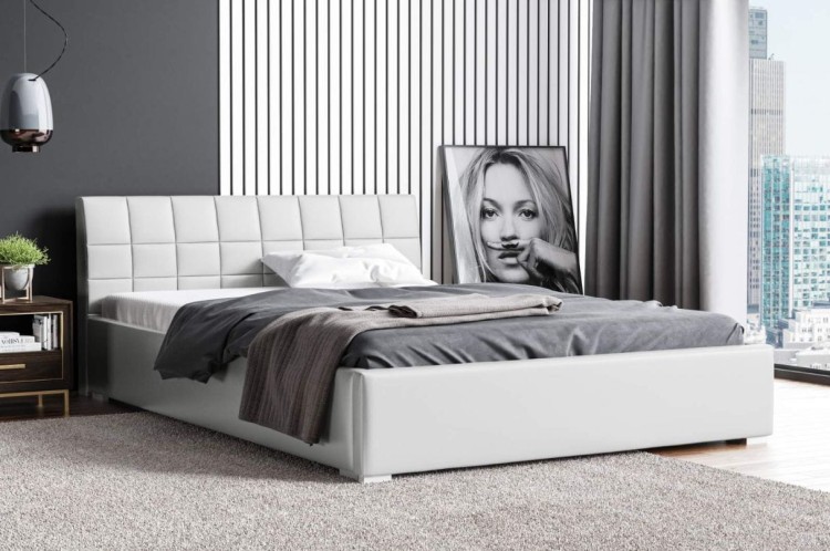 Čalúnená posteľ Kendi 180x200 biela Kovový rám