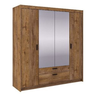 4-dverová šatníková skriňa so zrkadlom Elena 4D DL04 Dub Lefkas