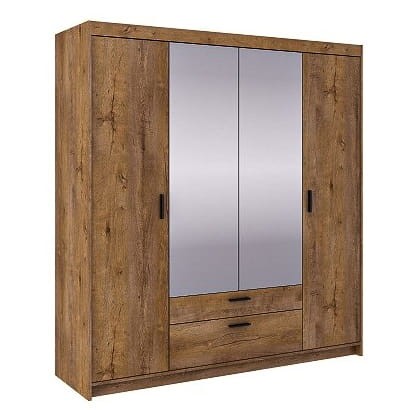 4-dverová šatníková skriňa so zrkadlom Elena 4D DL04 Dub Lefkas
