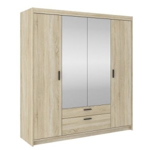 Štvordverová šatníková skriňa so zrkadlom Elena 4D SO04 dub sonoma