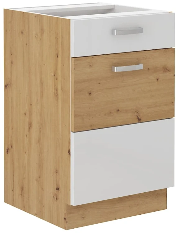 ARTISAN HG 50 D 1F 1S Biela/dubová stojaca kuchynská linka so zásuvkou