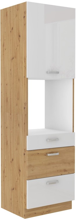Komínová skrinka do kuchyne pod rúru so zásuvkami ARTISAN HG 60 DPS-210 3S 1 F biela/dub Artisan