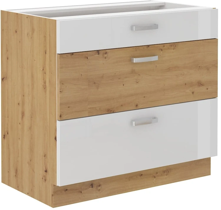 ARTISAN HG 80 D 3S Biela/dubová stojaca kuchynská linka so zásuvkami