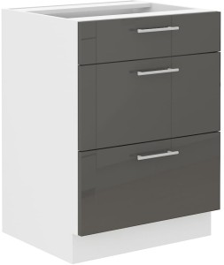 Kuchynská skrinka s 3 zásuvkami LARA 60 D 3S Graphite/Biela