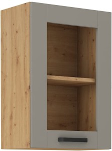 Horná skrinka do kuchyne s vitrínou LUNA 40 GS-72 1F Clay Šedá/Oak Artisan