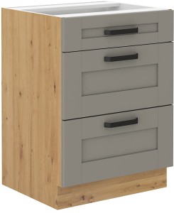 Kuchynská linka LUNA 60 D 3S Clay Šedá/Artisan Oak s 3 zásuvkami