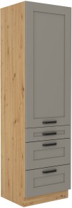 Komínová skrinka do kuchyne s 3 zásuvkami LUNA 60 DKS-210 3S 1F Clay Šedá/Artisan Oak
