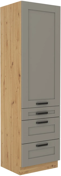Komínová skrinka do kuchyne s 3 zásuvkami LUNA 60 DKS-210 3S 1F Clay Šedá/Artisan Oak