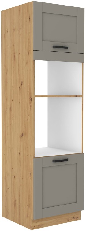 Kuchynská komínová skrinka pre rúru a mikrovlnnú rúru LUNA 60 DPM-210 2F Clay Šedá/Artisan Oak
