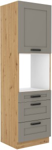 Komínová skrinka na kuchynskú rúru s 3 zásuvkami LUNA 60 DPS-210 3S 1F Clay Šedá/Artisan Oak