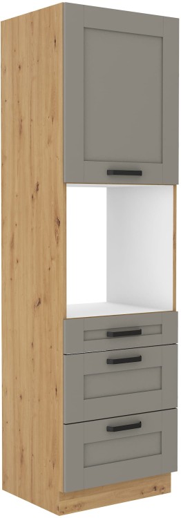 Komínová skrinka na kuchynskú rúru s 3 zásuvkami LUNA 60 DPS-210 3S 1F Clay Šedá/Artisan Oak