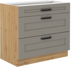 Kuchynská skrinka LUNA 80 D 3S Clay Šedá/Artisan Oak s 3 zásuvkami