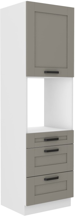 Komínová skrinka pre kuchynskú rúru s 3 zásuvkami LUNA 60 DPS-210 3S 1F Hlinená sivá/biela