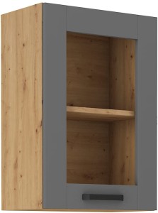 Horná skrinka do kuchyne s vitrínou LUNA 40 GS-72 1F Šedá/Oak Artisan