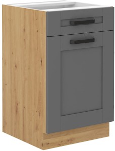 Kuchynská stojaca skrinka so zásuvkou LUNA 50 D 1D 1S Šedá/Oak Artisan