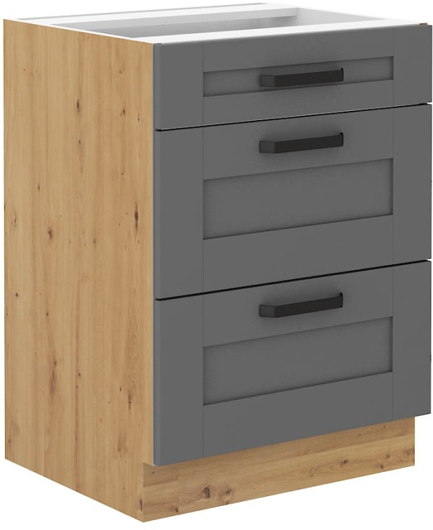 Lavica s 3 zásuvkami LUNA 60 D 3S Šedá/Oak Artisan