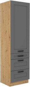 Komínová skrinka do kuchyne s 3 zásuvkami LUNA 60 DKS-210 3S 1F Šedá/Oak Artisan