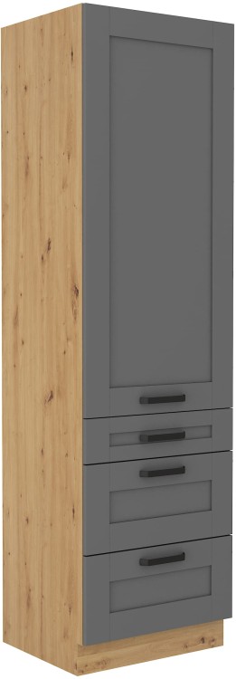 Komínová skrinka do kuchyne s 3 zásuvkami LUNA 60 DKS-210 3S 1F Šedá/Oak Artisan
