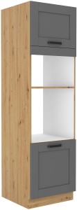 Komínová skrinka do kuchyne pre rúru a mikrovlnnú rúru LUNA 60 DPM-210 2F Šedá/Oak Artisan