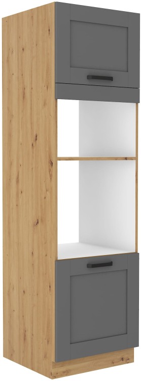 Komínová skrinka do kuchyne pre rúru a mikrovlnnú rúru LUNA 60 DPM-210 2F Šedá/Oak Artisan