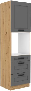 Komínová skrinka do kuchyne s 3 zásuvkami LUNA 60 DPS-210 3S 1F Šedá/Oak Artisan