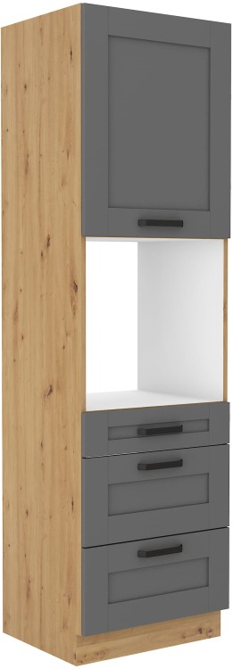 Komínová skrinka do kuchyne s 3 zásuvkami LUNA 60 DPS-210 3S 1F Šedá/Oak Artisan