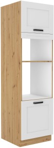 Kuchynská komínová skrinka pre rúru a mikrovlnnú rúru LUNA 60 DPM-210 2F Biela/Oak Artisan