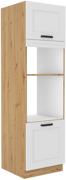 Kuchynská komínová skrinka pre rúru a mikrovlnnú rúru LUNA 60 DPM-210 2F Biela/Oak Artisan