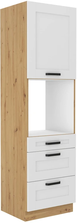 Komínová skrinka do kuchyne s 3 zásuvkami LUNA 60 DPS-210 3S 1F Biela/Oak Artisan