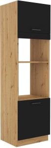 Komínová skrinka do kuchyne pre rúru a mikrovlnnú rúru MODENA 60 DPM-210 2F Artisan Oak/Čierny