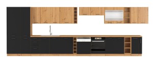 Komínová skrinka do kuchyne pre rúru a mikrovlnnú rúru MODENA 60 DPM-210 2F Artisan Oak/Čierny