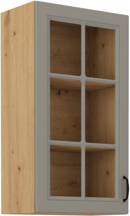 Horná skrinka do kuchyne s vitrínou STILO 40 GS-90 1F Clay Šedá/Oak Artisan