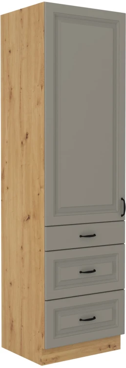 Komínová skrinka do kuchyne so zásuvkami STILO 60 DKS-210 3S 1F Clay Šedá/Artisan Oak