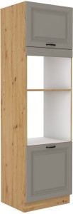 Komínová skrinka do kuchyne pre rúru a mikrovlnnú rúru STILO 60 DPM-210 2F Clay Šedá/Artisan Oak