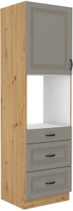 Komínová skrinka do kuchyne so zásuvkami na rúru STILO 60 DPS-210 3S 1F Clay Šedá/Artisan Oak