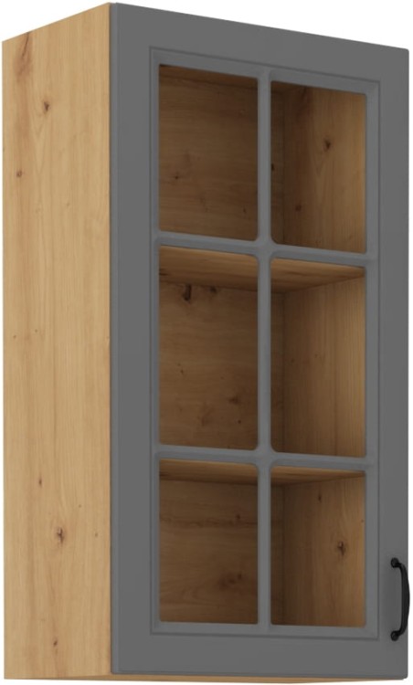 Horná skrinka do kuchyne s vitrínou STILO 40 GS-90 1F Šedá/Oak Artisan