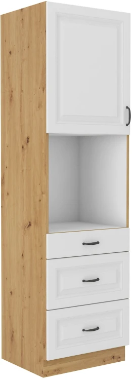 Komínová skrinka do kuchyne so zásuvkami na rúru STILO 60 DPS-210 3S 1F biela/dub Artisan