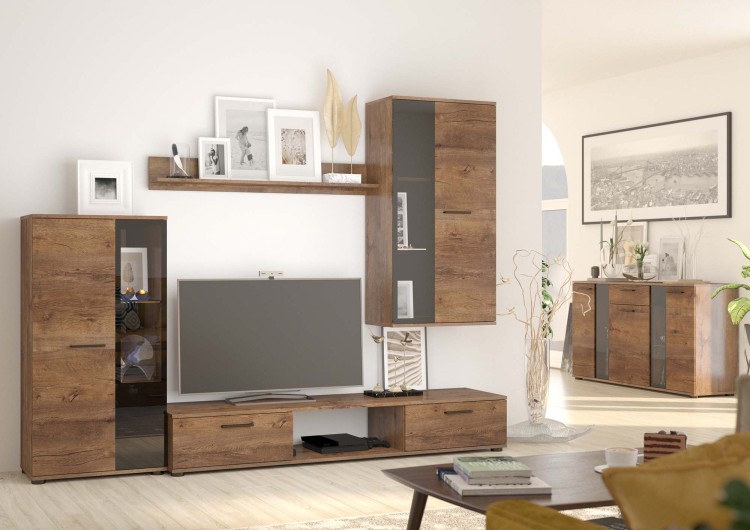 Salsa DL01 TV nástenná skrinka s komodou DL20 3D 2S Dub Lefkas