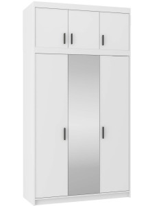 Trojdverová šatníková skriňa so zrkadlom a nadstavcom Elena Biela