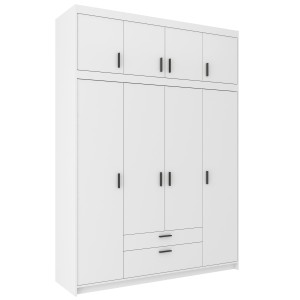 Štvordverová šatníková skriňa Elena 4D WH04 s nadstavcom NAEL WH04 biela