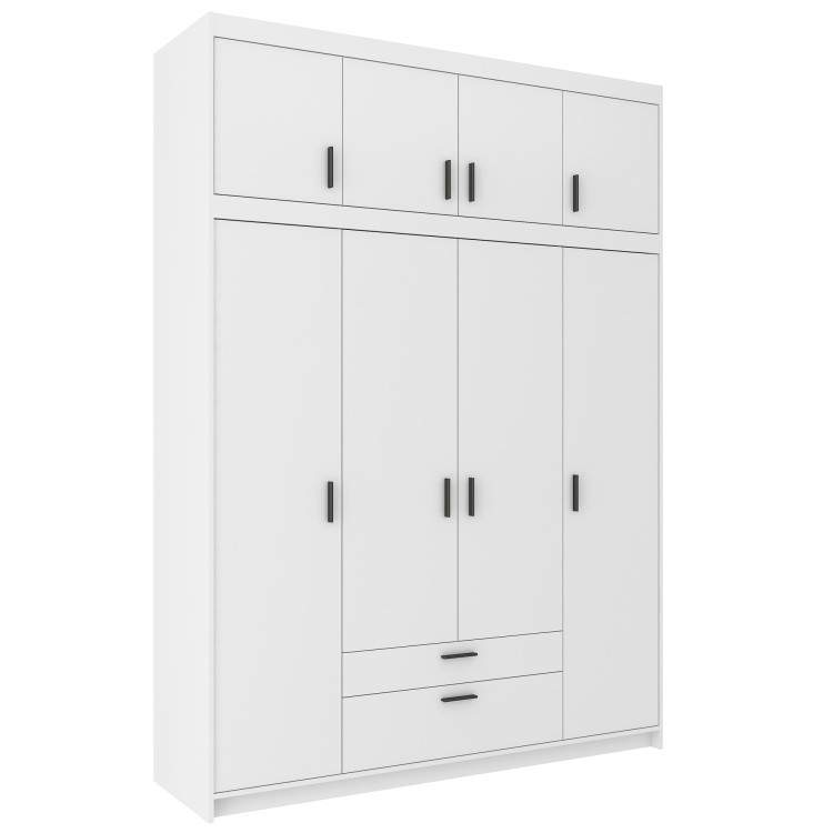 Štvordverová šatníková skriňa Elena 4D WH04 s nadstavcom NAEL WH04 biela