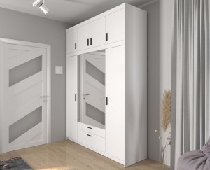 Zrkadlová šatníková skriňa Elena 4D WH04 s nadstavcom NAEL WH04 biela