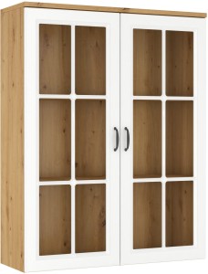 Komoda Flawia WHAR 100 2D s vitrínou WHAR 100 2D biela/dub Artisan